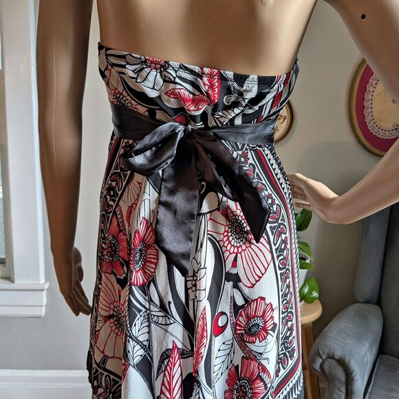 Vintage Y2K Trixxi Halter Dress Red Handkerchief Floral Whimsigoth Jrs Size 5 - Picture 10 of 10